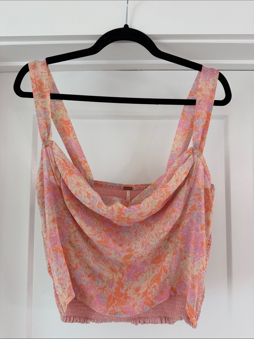 Free people Floral Drape Cowl Neck Tank Top - Pink & Orange